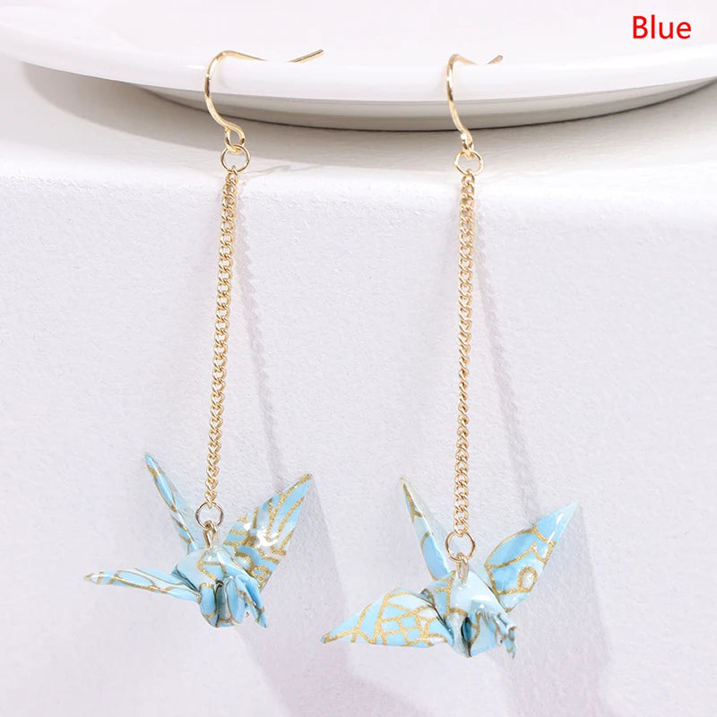 Origami Crane Earrings | Handcrafted Paper Bird Jewelry close-up view
