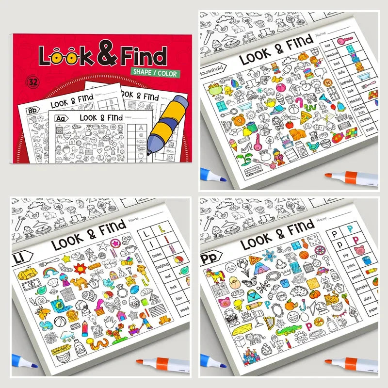 32 Pages Children's Hidden Object Coloring Book Interactive Educational Matching Game alternate view