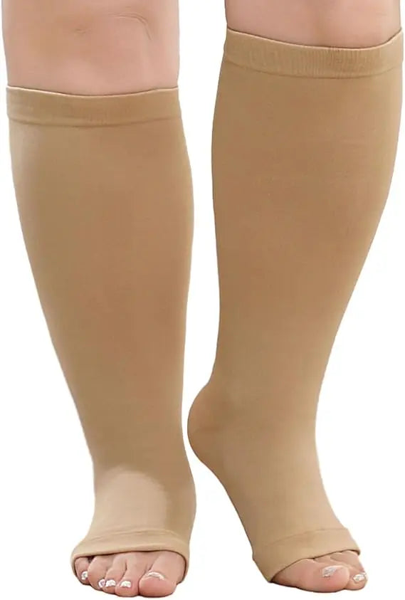 1 Pair Plus Size Compression Socks  Women Wide Calf Open Toe Graduated Medical Support Stockings Toeless Flight Pressure Socks