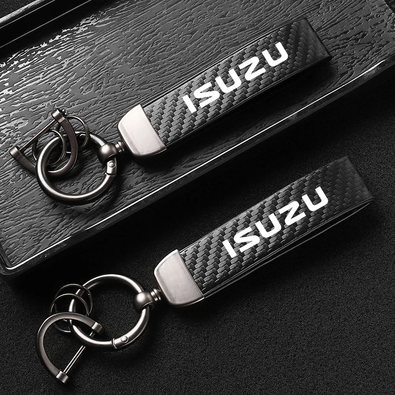 Isuzu Dmax Keychain with Microfiber Leather | Carbon Fiber Style Key Ring alternate view