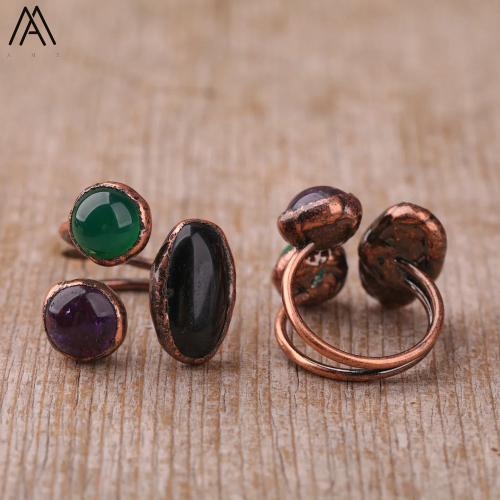 Irregular White Quartz Point Beads Bronze Handmade Rings Jewelry Women Natural Ston additional angle