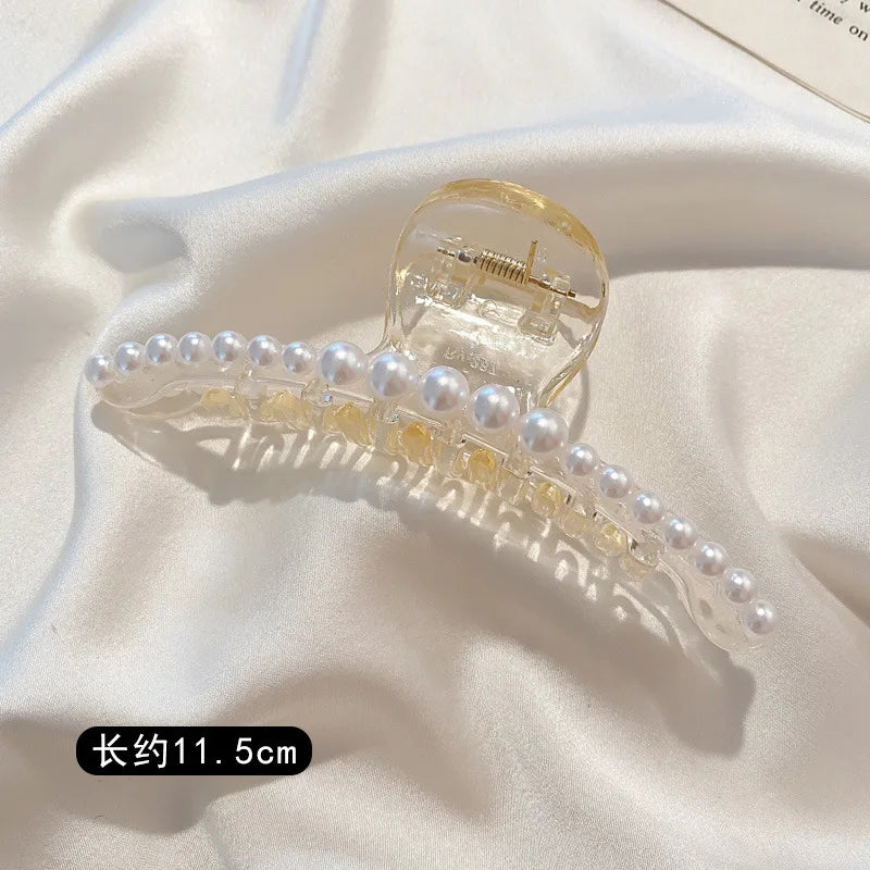Simulated Pearl Hair Claws for Women Korean Acrylic Hair Clips Girls Large Size Barrette detail view