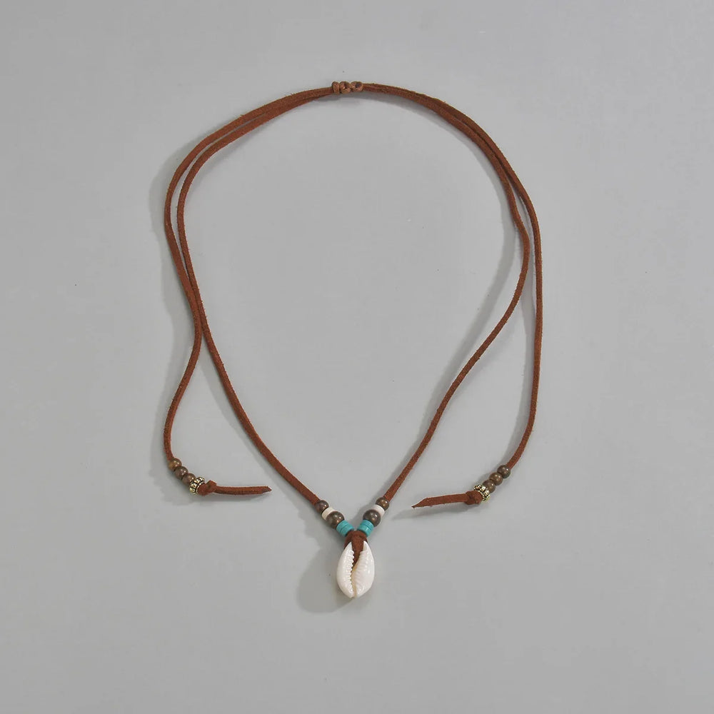 Simulation Shell Pendant Clavicle Necklaces For Women Waterproof Brown Rope Chain Shor close-up view
