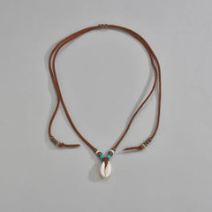 Simulation Shell Pendant Clavicle Necklaces For Women Waterproof Brown Rope Chain Shor close-up view