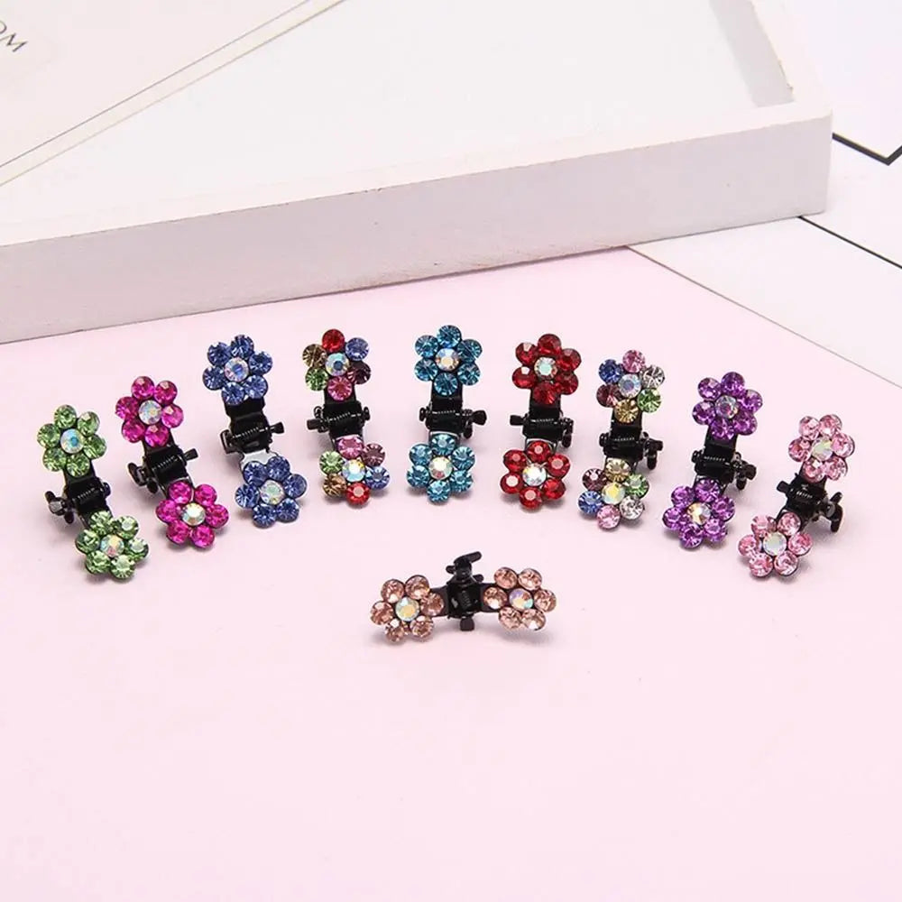 12Pcs Fashion Small Cute Crystal Flowers Metal Mini Hair Claws Hair Clips Girls Hairst close-up view