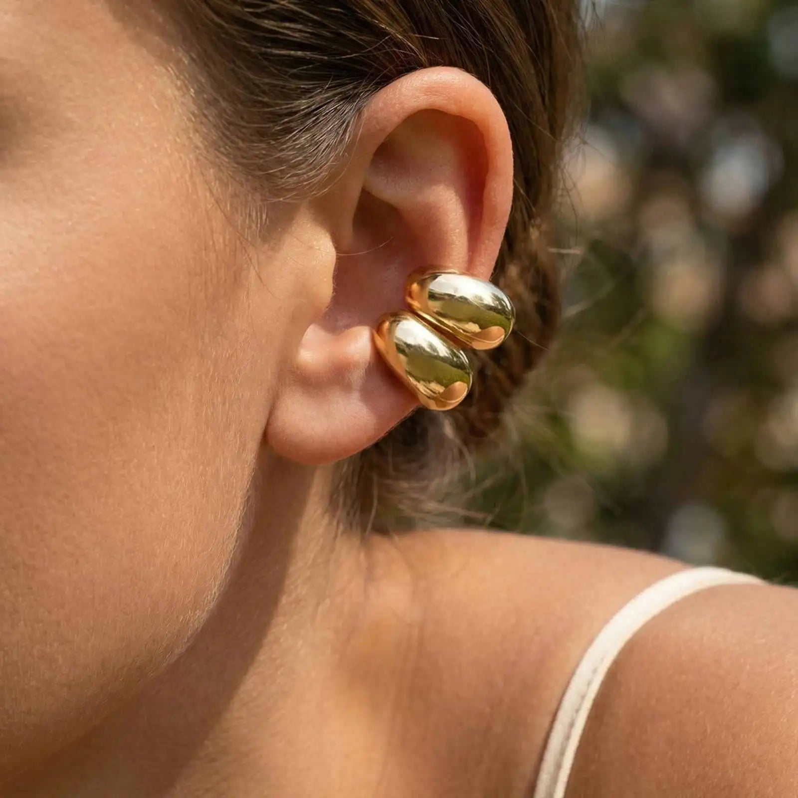 No Piercing Ear Cuff Set Silver-Gold Mixed Color Chunky Fluid Wave Clip On Earrings S alternate view