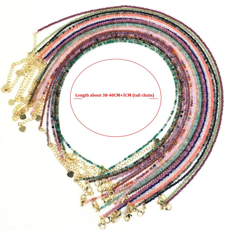 Fashion Faceted 2mm Beads Necklace Mini Natural Stone Amethysts Quartzs Agat Choker Mini detail view