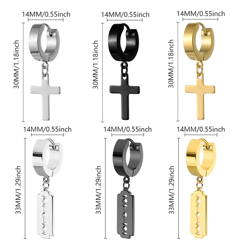 Black Cross Earrings for Men Women | Stainless Steel Punk Studs additional angle