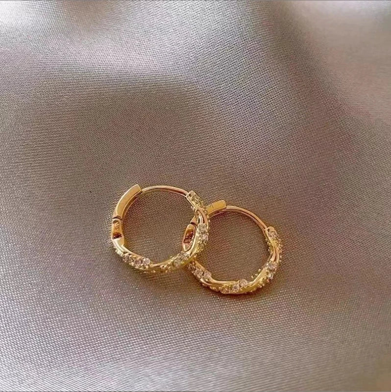 Metal Four Star Hoop Earrings for Women | Simple Zircon Geometric Circle Earrings alternate view