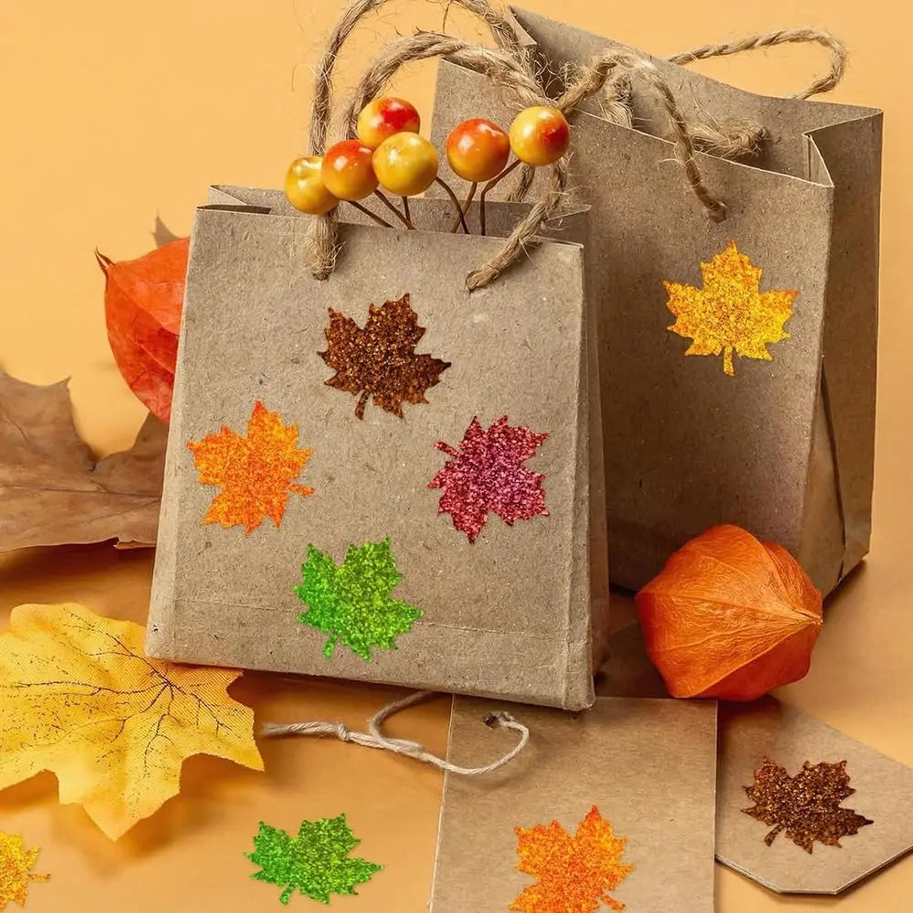 500Pcs Fall Thanksgiving Leaf Stickers | Holographic Maple Leaf Decals Roll additional angle
