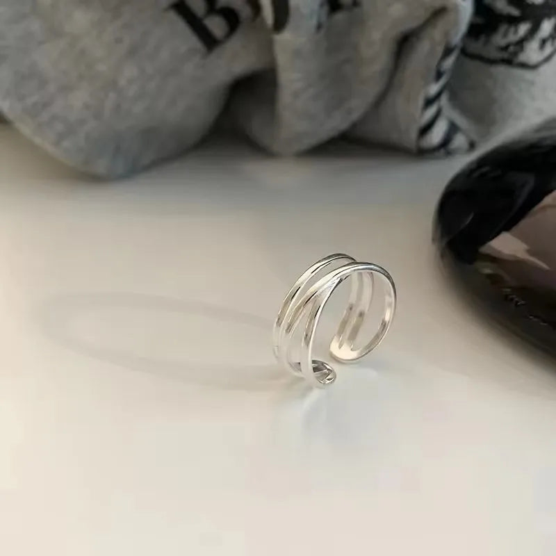 VENTFILLE 925 Sterling Silver Geometric Multilayer Round Bead Ring Female Fashion Pun lifestyle view