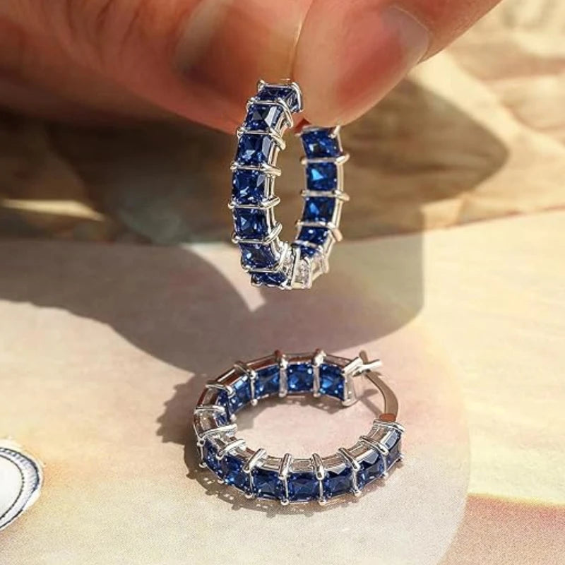 Huitan Princess Square Cubic Zirconia Hoop Earrings Luxury Trendy Ear Circle Earrings lifestyle view