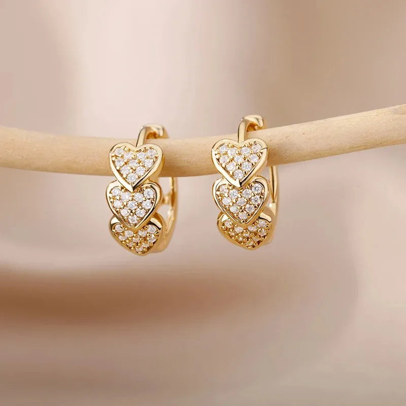 Hollow Zircon Heart Earrings For Women Stainless Steel Gold Color Heart Earring Luxury Wedding Couple Jewelry Gift Free Shipping