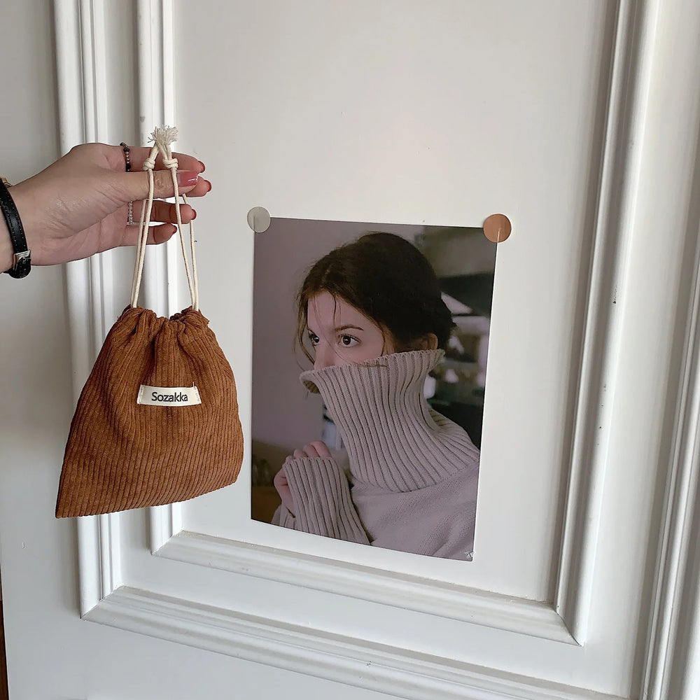 Small Corduroy Drawstring Pouch | Multi-Purpose Storage Bag for Women and Girls alternate view