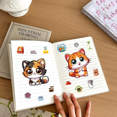 8 Pcs Cute Kitten Dress-Up Stickers | Cartoon Puzzle Toy and Waterproof Decals for Kid close-up view