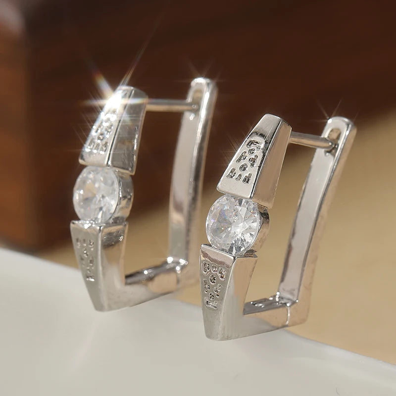 Concise Classic Synthetic Zirconia Inlaid Silvery Plated Hoop Earrings Women Men Punk Style Party Daily Versatile Jewelry Gifts