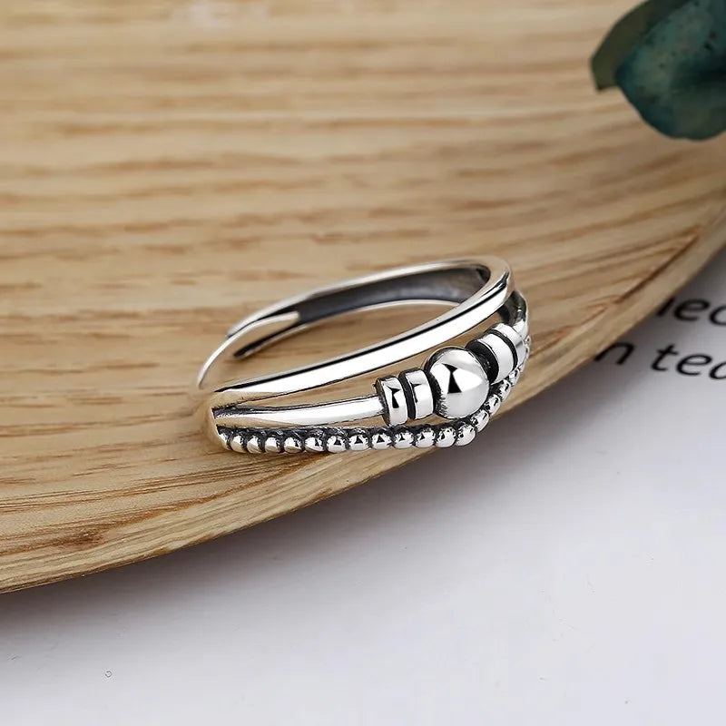 VENTFILLE 925 Sterling Silver Geometric Multilayer Round Bead Ring Female Fashion Pun lifestyle view