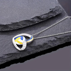 Huitan Volleyball Heart Pendant Necklace | Trendy Teen Girls Jewelry with Shiny Zircon close-up view