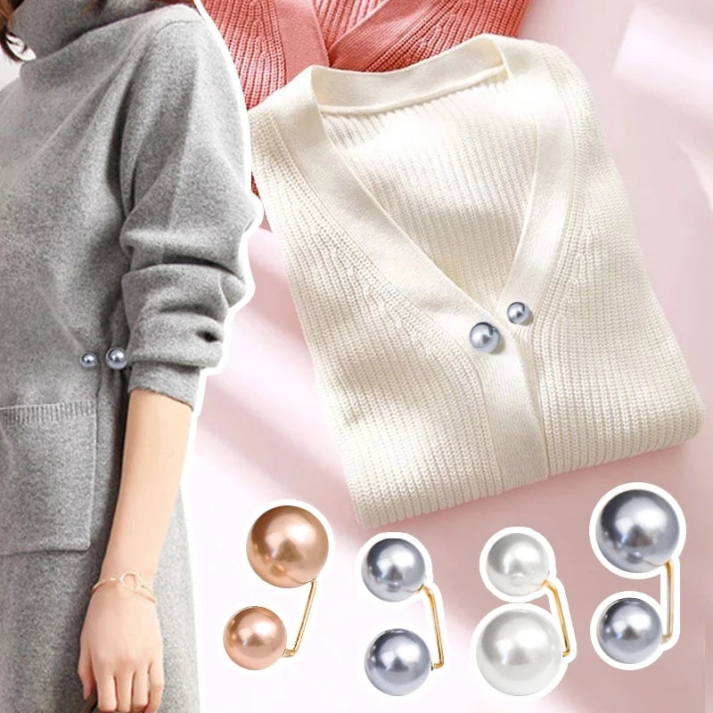 Pearl Brooch Pin For Women Scarf Double Pearl Fixed Safety Pin Accessories Clothes Buckle Clips Multifunction Brooch Clips Lapel
