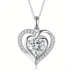 Huitan Delicate Heart Pendant Necklace for Women Luxury Bright Cubic Zirconia Neck Accessory Sweet L
