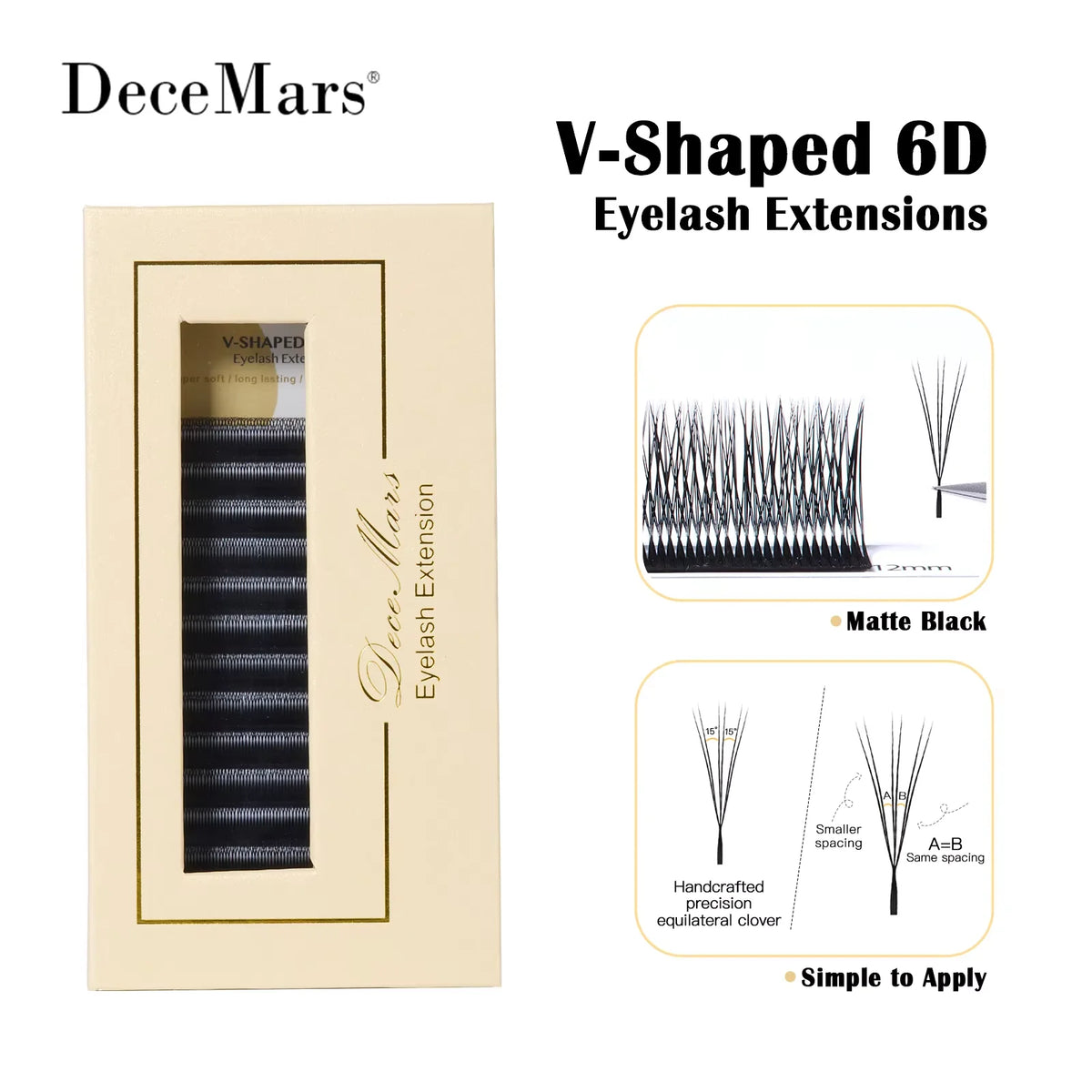 DeceMars V-shaped 6D Eyelash Extensions | Matte Black 12 Rows/Tray alternate view
