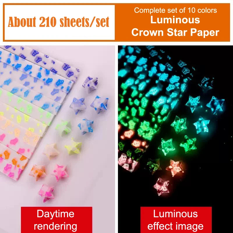 210 Sheets Luminous Origami Paper Stars | DIY Craft Kit for Glowing Lucky Stars close-up view