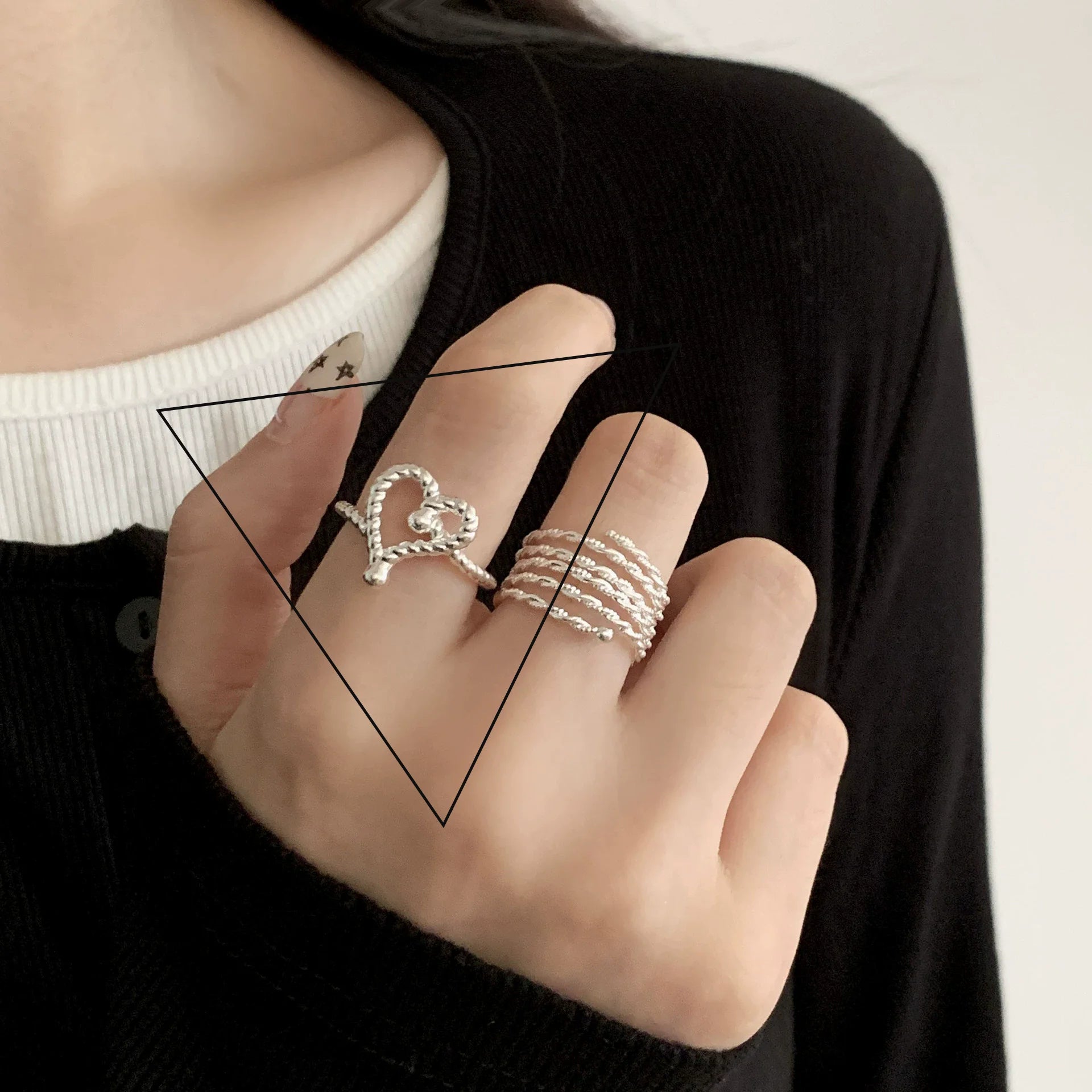 VENTFILLE 925 Sterling Silver Flower Lace Ring Korean Fashion Opening Inlaid CZ Adjus lifestyle view