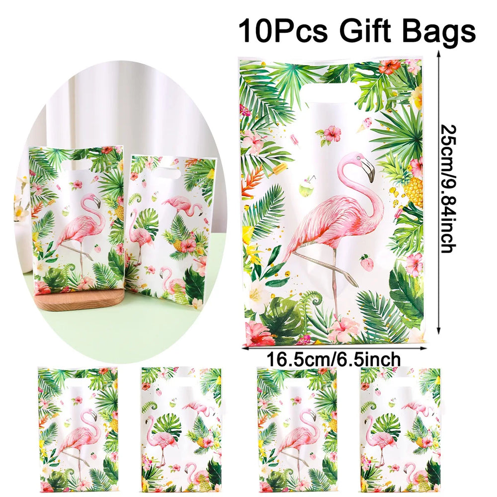 Tropical Hawaiian Party Tablecloth and Candy Bags Set | Flamingo Summer Decor alternate view