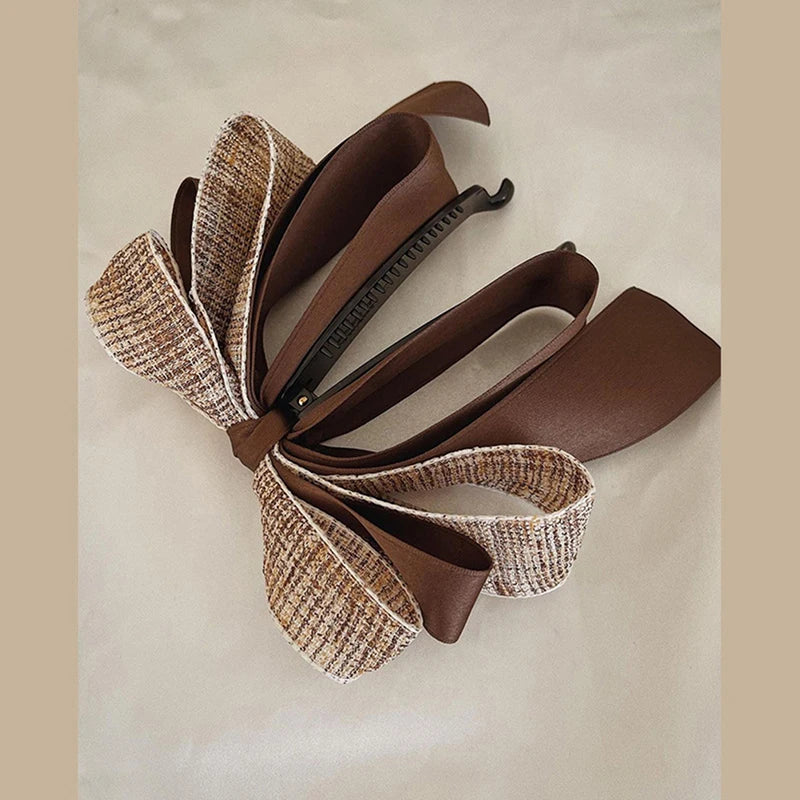 New【Korean Bow Grab Clip Female Net Red Back Of The Head Spoon Hair Card High Ponytail Fixed Artifact Headdress Hair Clips】