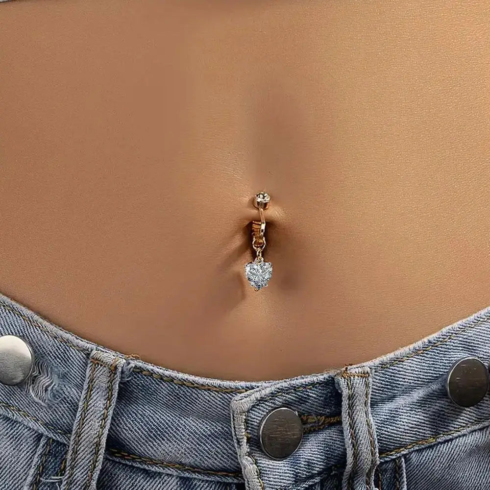 Fake Navel Ring Clip On Belly Button Jewelry Heart Shaped Non Piercing Body Accessory lifestyle view