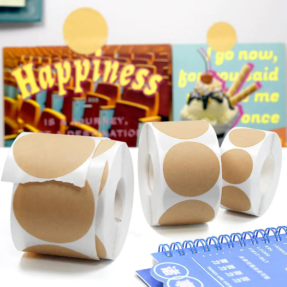 Kraft Self-Adhesive Label Paper Stickers | 500pcs Round Roll for Organization detail view