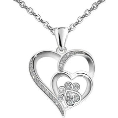 Huitan Sweet Paw Print Shaped Women Pendant Necklace Double Heart Elegant Accessories Inlaid Shiny C