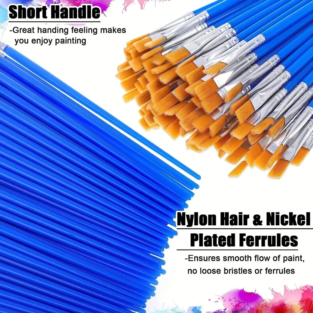 50Pcs Painting Brushes Set Art Round Flat Hair Nylon Hair Paint Brush for Oil Acrylic lifestyle view