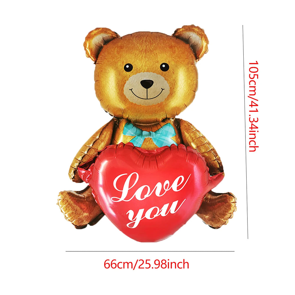Love Heart Bear Balloon with Stand | Valentine's Day Decor detail view