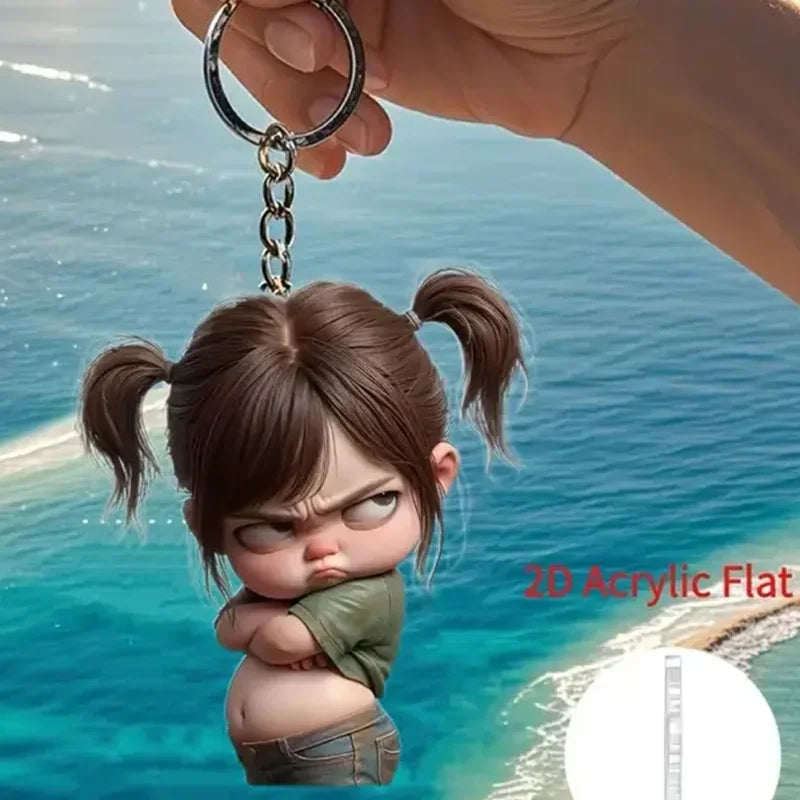 1 Cute Acrylic Girl Keychain, 2D Flat, Holiday Gift, Backpack Accessories, Key Deco additional angle