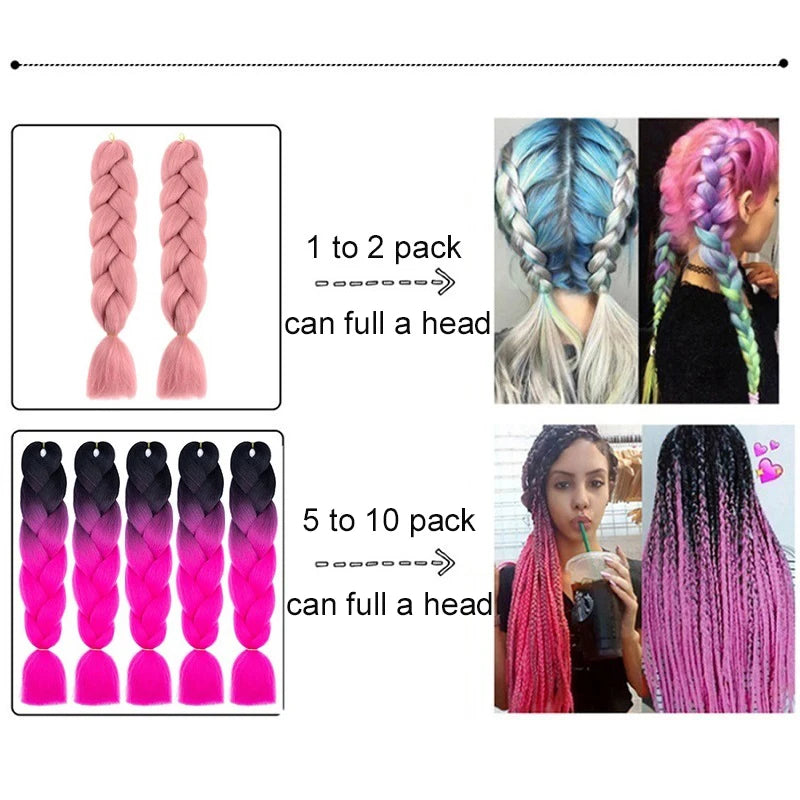 24Inch Synthetic Yaki Braids Hair Ombre Braiding Hair Jumbo Braid DIY Green Hair Exte lifestyle view