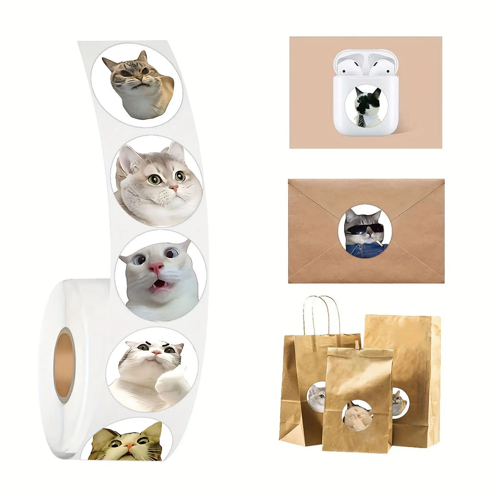 Funny Cat Meme Stickers for Kids | 100 or 500 Pack Teacher Reward Stickers lifestyle view