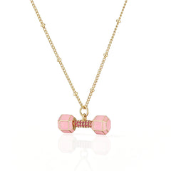 Small Dumbbell Pink Zirconia Charm Pendant Necklace Delicate Sweet Women's Jewelry Nec close-up view
