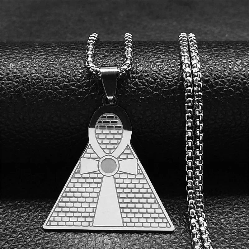 Stainless Steel Ankh Cross Pendant Necklace | Gothic Symbol of Life Jewelry detail view