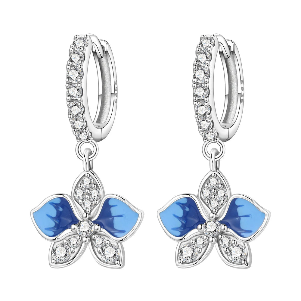 Orstarry Original 925 Sterling Silver Blue Iris Flower Earrings Women Hoop Earring An lifestyle view