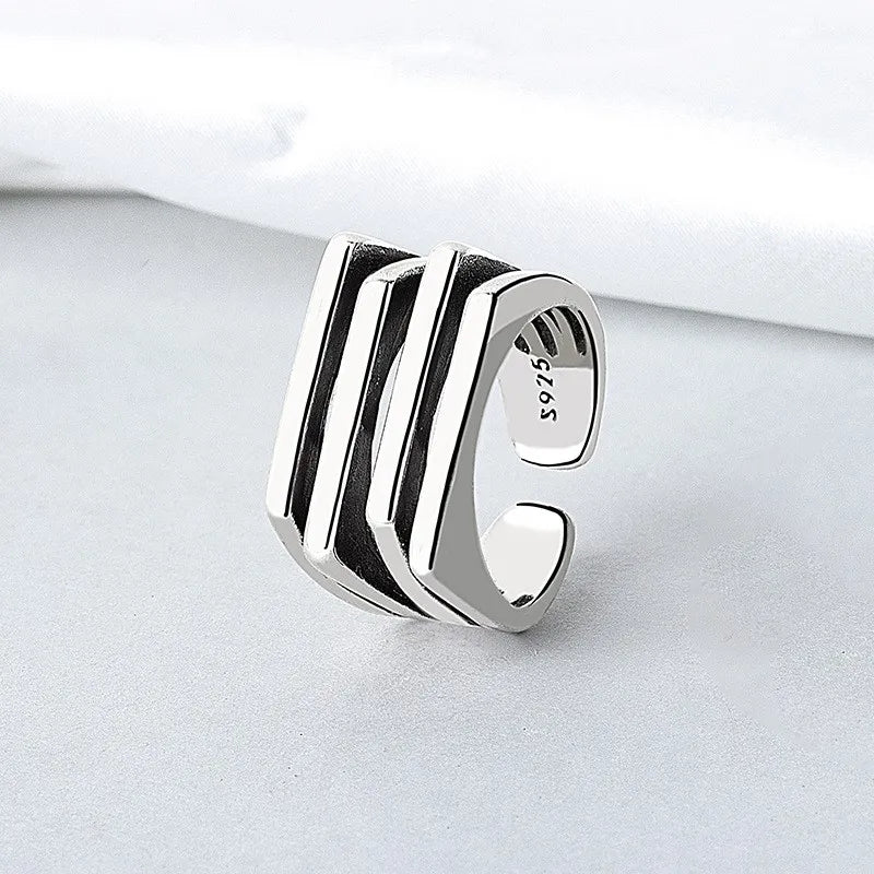 PANJBJ 925 Sterling Silve Multilayer Irregular Geometric Ring for Women Simple Char additional angle