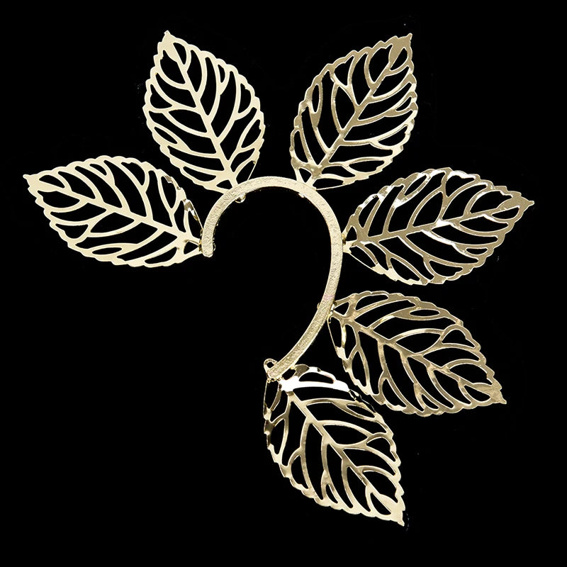 1Pc Chic Elf Ear Cuff Maple Leaf Hollowed Zircon Leaf Cosplay Fairy Earring Clips f additional angle