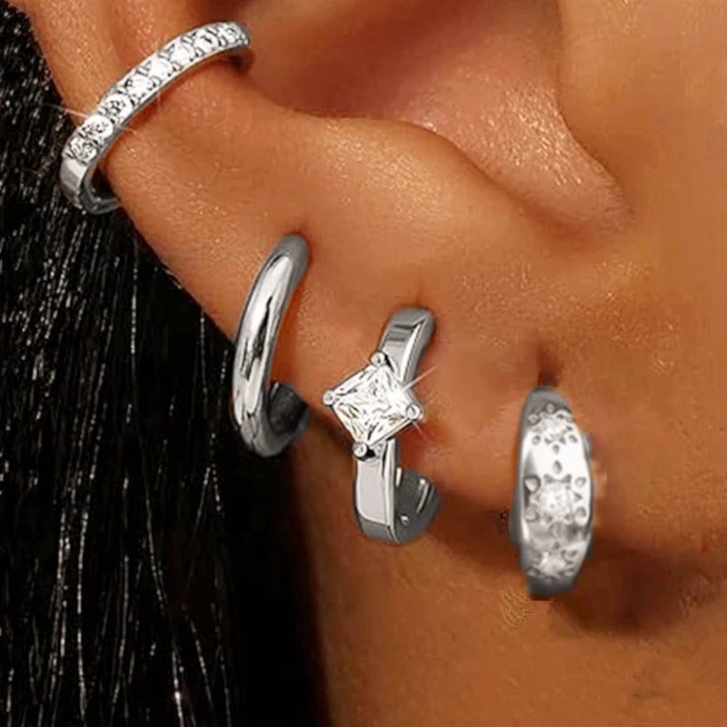 Huggie Hoop Earrings Set for Women | Crystal Zircon Tragus Cartilage Piercing Jewel additional angle