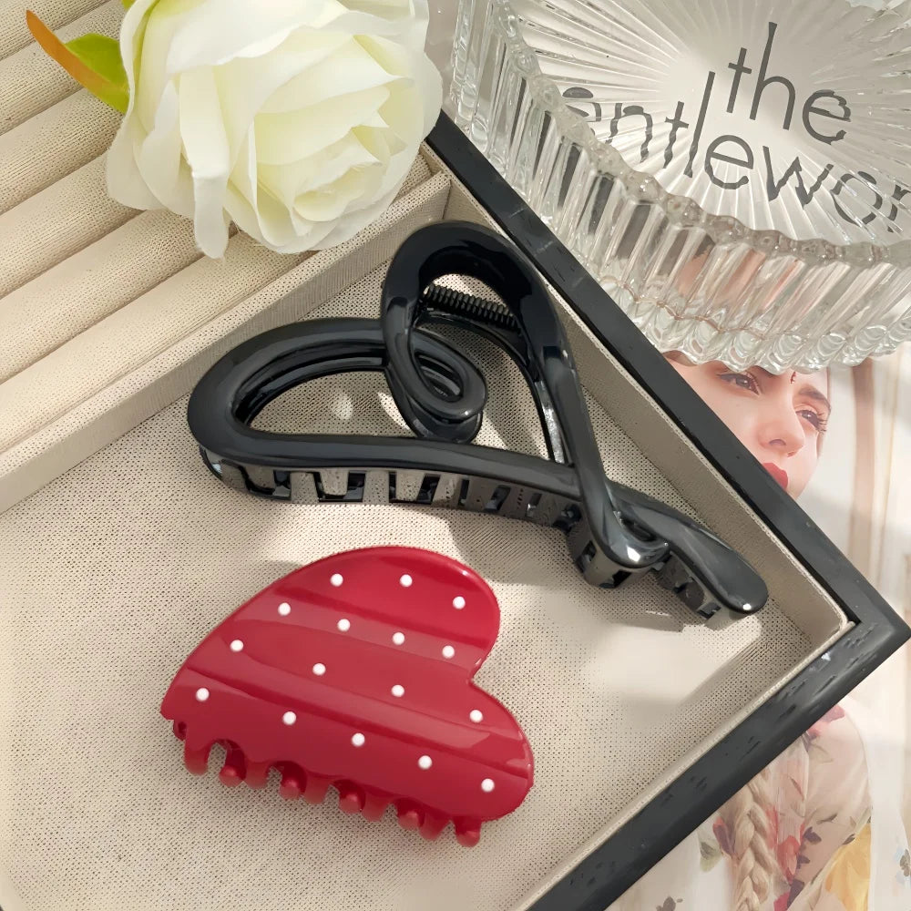 2pcs/set Hair Claw Clips for Women Girls Heart Bow Dots Leopard Large Small Crab Ha additional angle