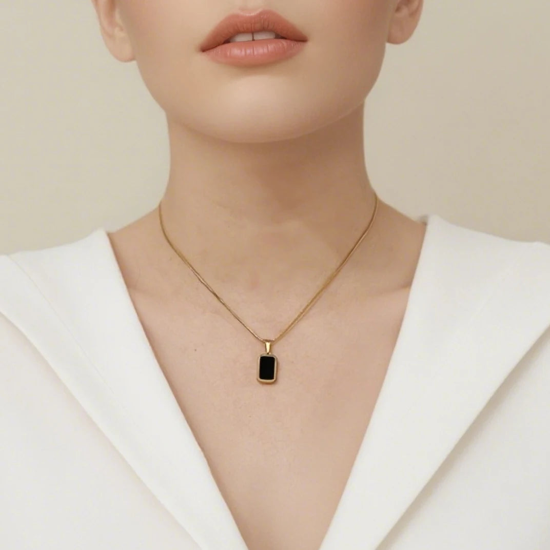 Double Sided Square Pendant Necklace | 18K Gold Plated Stainless Steel Jewelry alternate view
