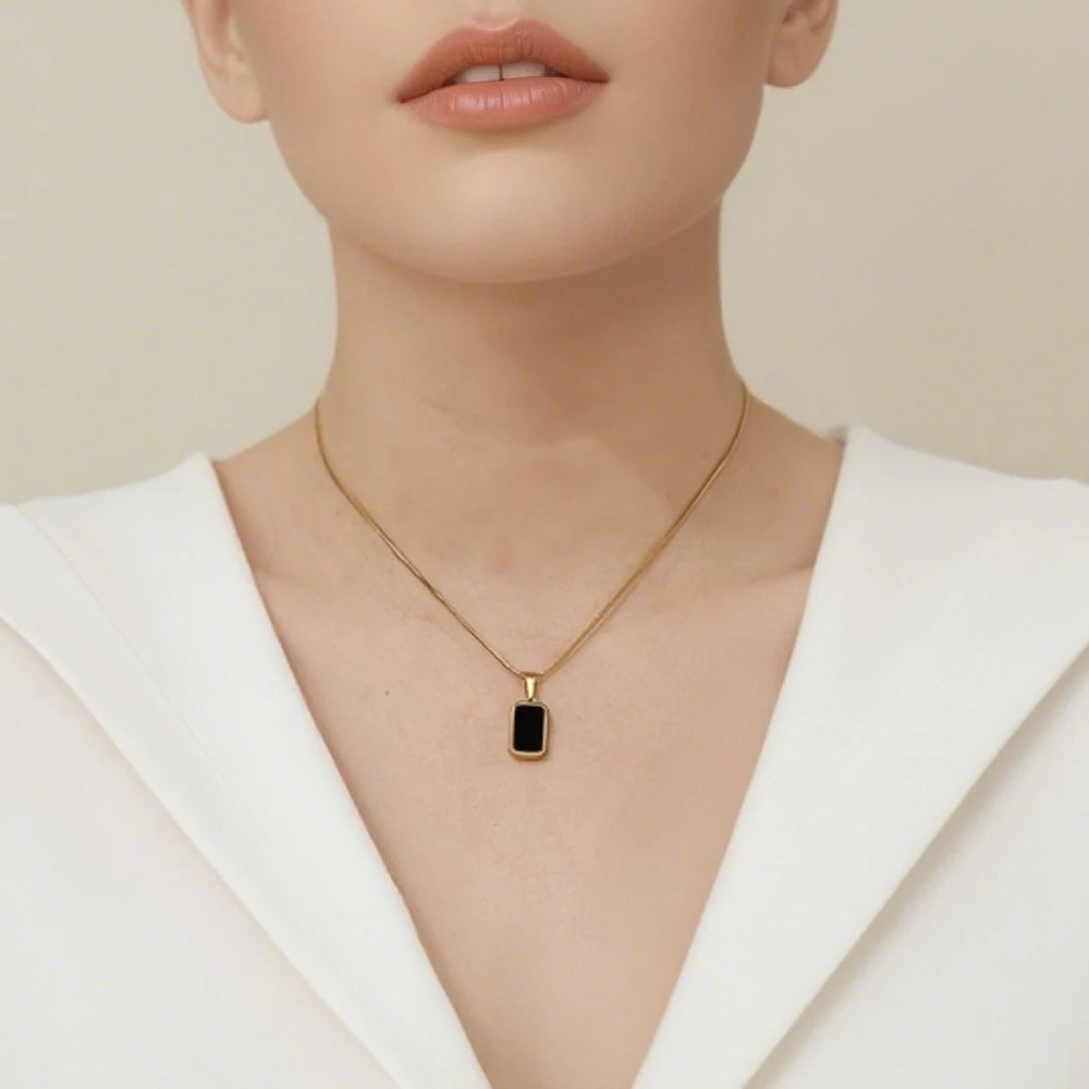 Double Sided Square Pendant Necklace | 18K Gold Plated Stainless Steel Jewelry alternate view