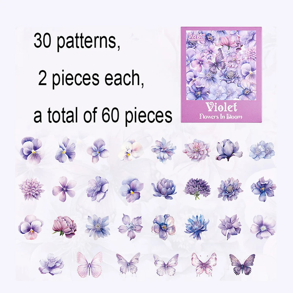 60 Pieces Plant Flower Pattern PET Stickers | Beautifully Decorated Scrapbook Sticker alternate view