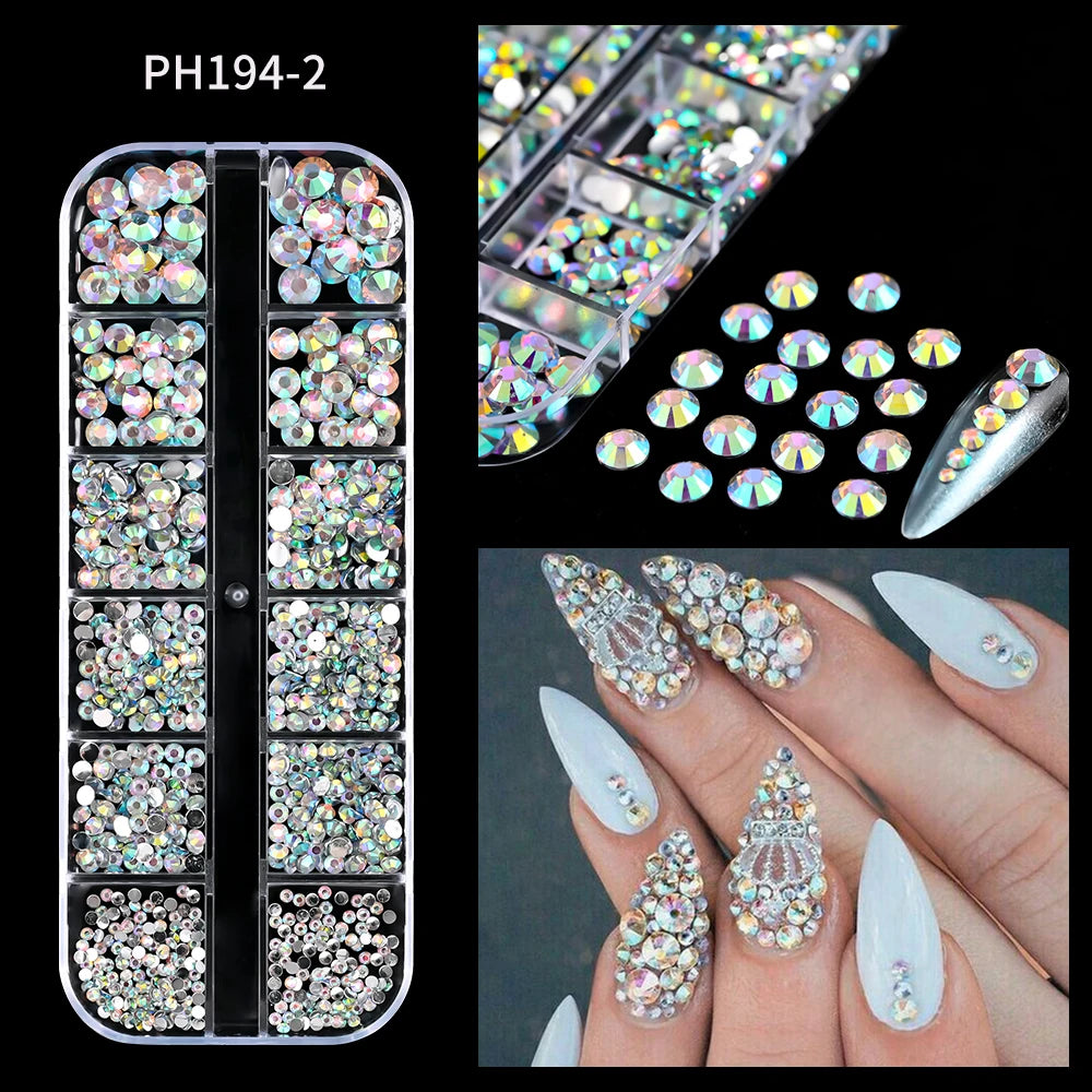 12Grids Pink Mixed Nail Rhinestones Luxury Nail Charms Glitter Crystal Jewelry Gems N lifestyle view
