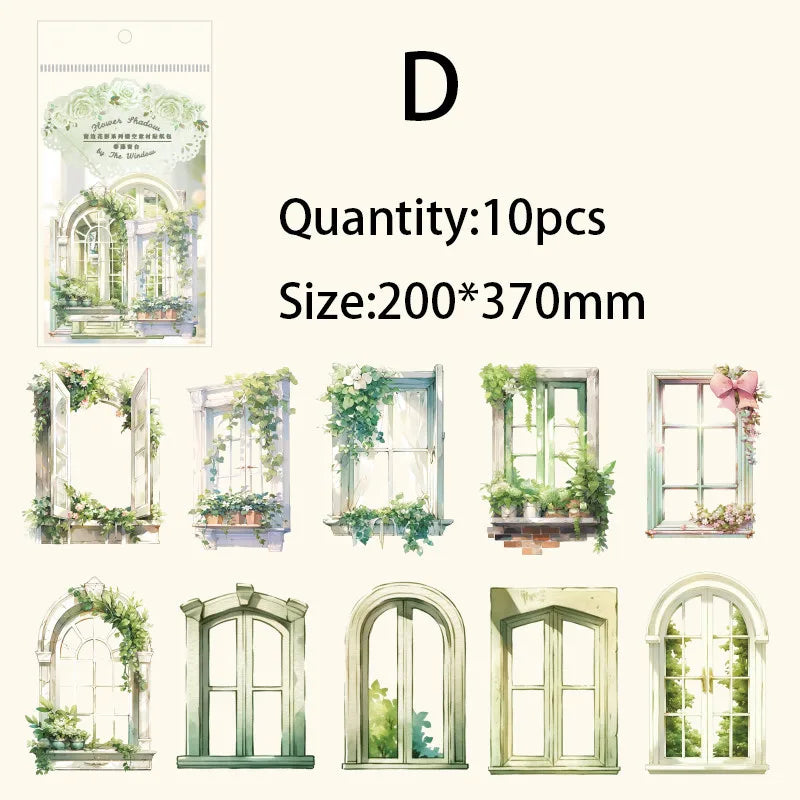 10-Piece Window Flower Paper Pack | Junk Journal Scrapbooking Collage Stickers close-up view