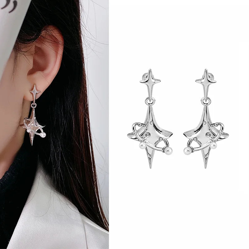 Gothic Punk Gold Flame Hoop Earrings for Women | Exaggerated Geometric Piercing Jewel lifestyle view